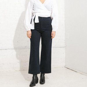 Navy Steven Alan Cropped Flare Cotton Pant